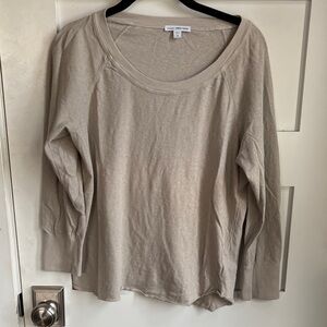 James Perse Scoop Neck Long Sleeve Tee in Light Beige